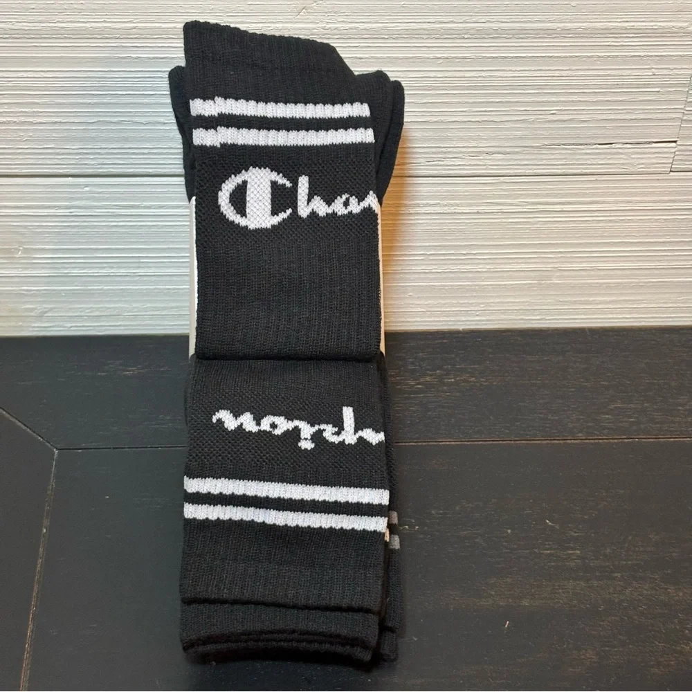 NEW CHAMPION 5 Pair Men’s Performance Cushion CREW SOCKS Black SIZE 6-12.5